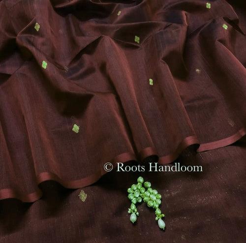 Coffee brown maheshwari saree with zari bootis all over