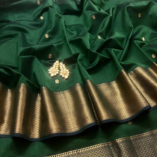 Bottle green maheshwari with saree with flower bootis all over