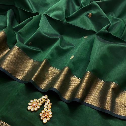 Bottle green maheshwari with saree with flower bootis all over
