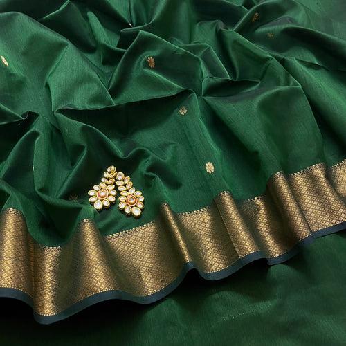 Bottle green maheshwari with saree with flower bootis all over