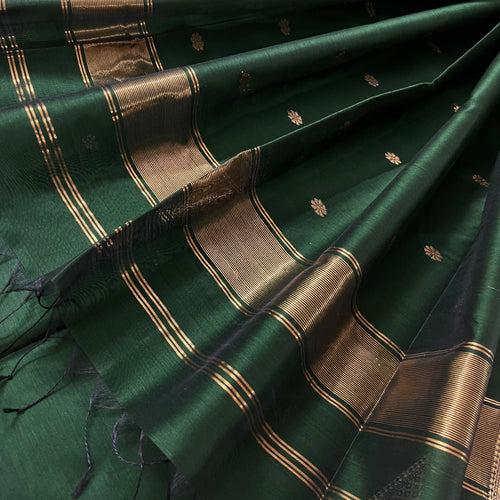 Bottle green maheshwari with saree with flower bootis all over