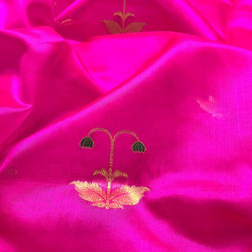 Rani pink chanderi silk saree with meenakari work all over