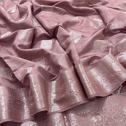 Rust pink banarasi silk saree with zari work all over