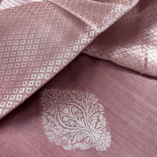 Rust pink banarasi silk saree with zari work all over