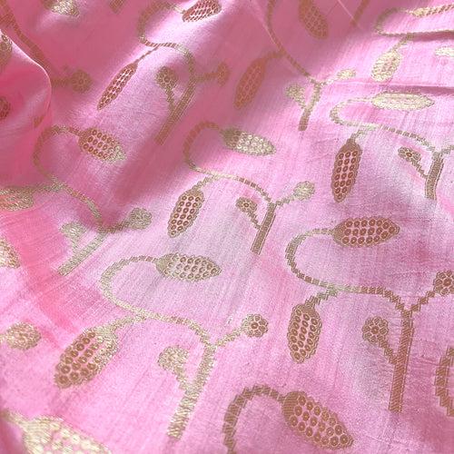 Pink banarasi silk saree with zari work all over