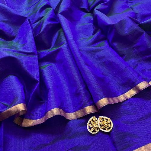 Purple & blue dual tone chanderi silk saree with zari lines on Pallu