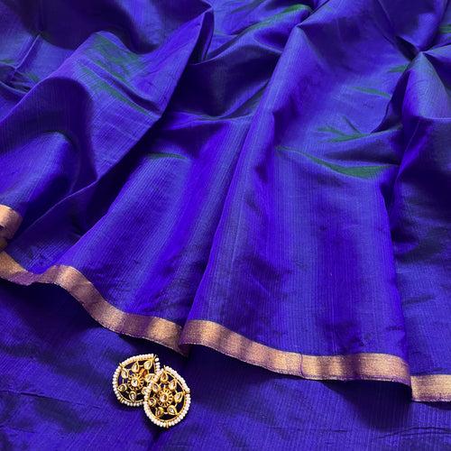 Purple & blue dual tone chanderi silk saree with zari lines on Pallu