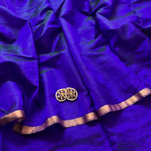 Purple & blue dual tone chanderi silk saree with zari lines on Pallu