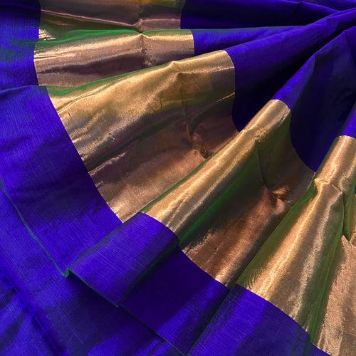 Purple & blue dual tone chanderi silk saree with zari lines on Pallu