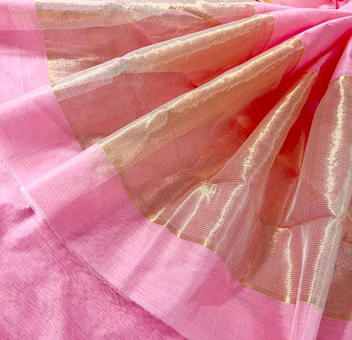 Summer Pink Chanderi Saree with Pink Lotus Motifs all over