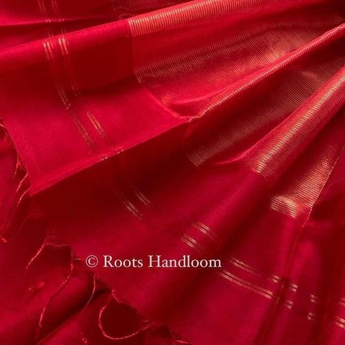 Red Maheshwari Saree with Flower Motifs all over