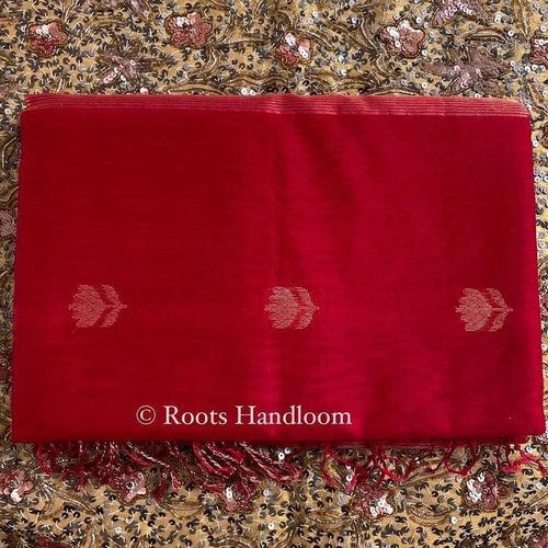 Red Maheshwari Saree with Flower Motifs all over