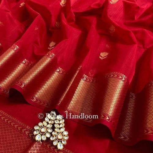 Red Maheshwari Saree with Flower Motifs all over