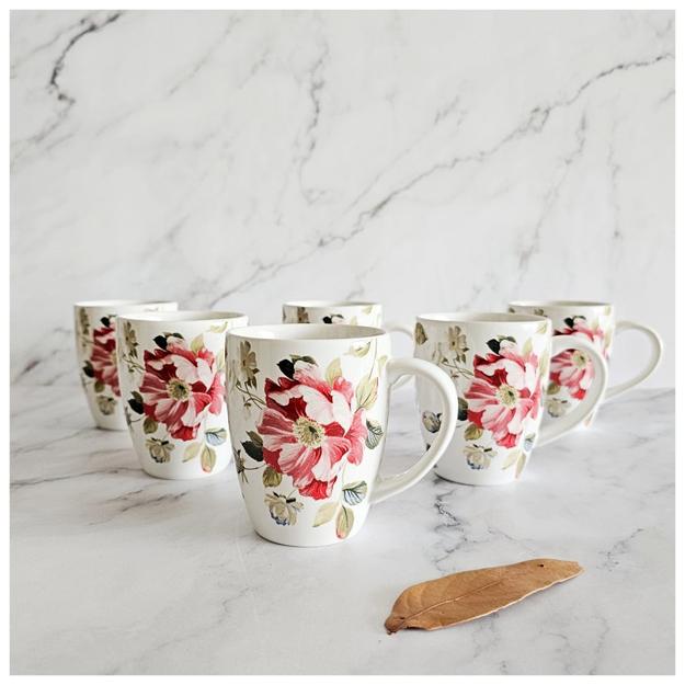 Ceramic - Coffee/Tea Mug Set of 6 Pieces - Spring White