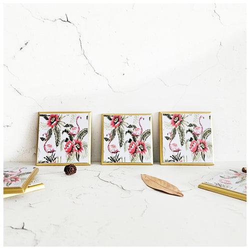 Coasters - Wooden - Square - Set Of 6 - Flamingo