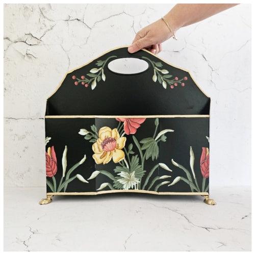 HAND PAINTED - MAGAZINE RACK SLIM DUAL SIDE - MIDNIGHT BLACK