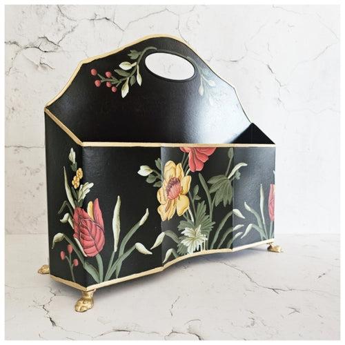 HAND PAINTED - MAGAZINE RACK SLIM DUAL SIDE - MIDNIGHT BLACK