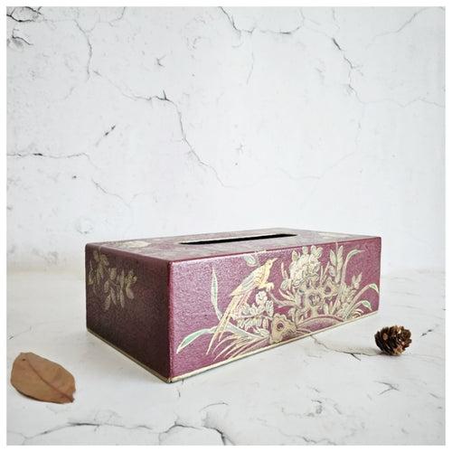 HAND PAINTED - TISSUE BOX - ENGLISH VINTAGE RED