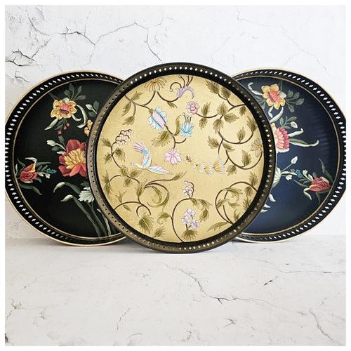 HAND PAINTED - SERVING TRAY ROUND LARGE - MIDNIGHT BLACK