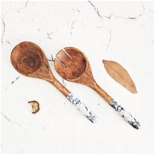 SALAD BOWL - MEDIUM - WOODEN SERVERS - BLUE HIBISCUS