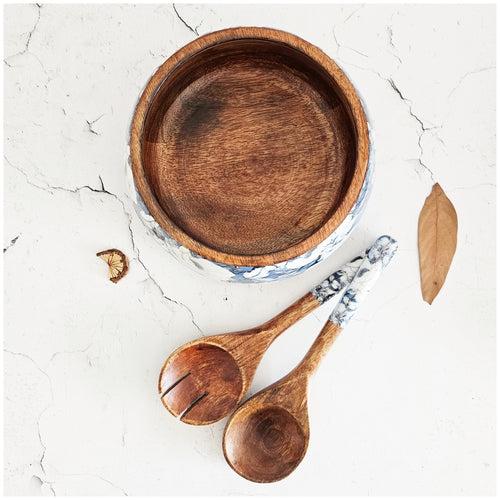 SALAD BOWL - MEDIUM - WOODEN SERVERS - BLUE HIBISCUS