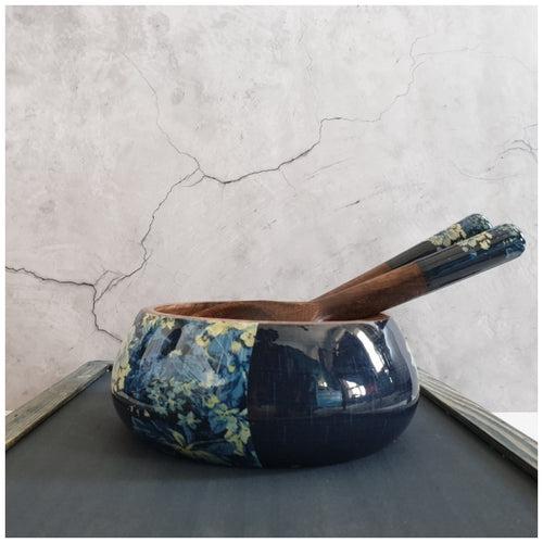 SALAD BOWL - MEDIUM - WOODEN SERVERS - DENIM BLUE FLORAL