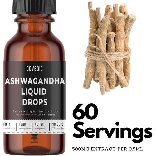 Govedic Ashwagandha Liquid Drops | Concentrated 30ml | 60 Servings of 500mg Organic Ashwagandha Root