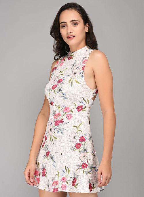 Printed Scuba Dress with Back Tie-Up detail