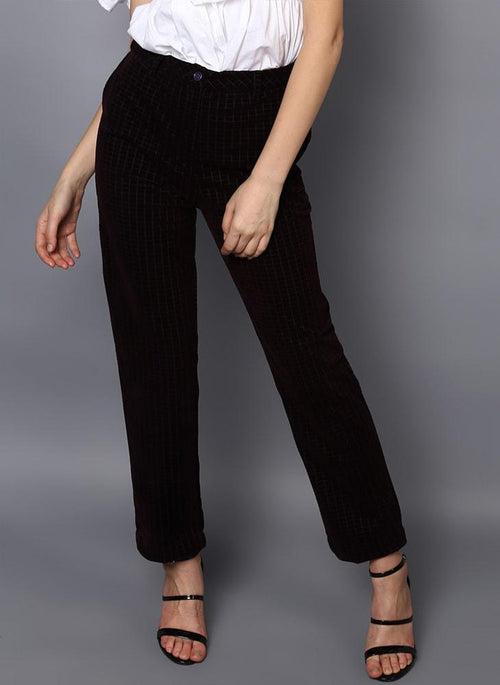 Checkered Velvet Flared Trousers