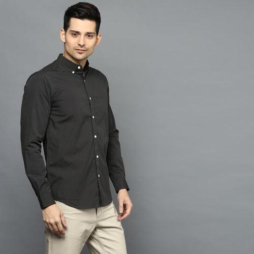 Charcoal Black Button Down Regular Fit Shirt