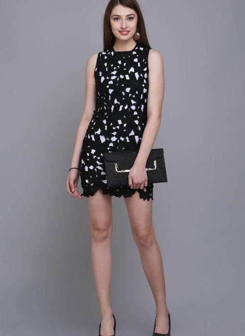 Black Shift Dress in Floral Lace