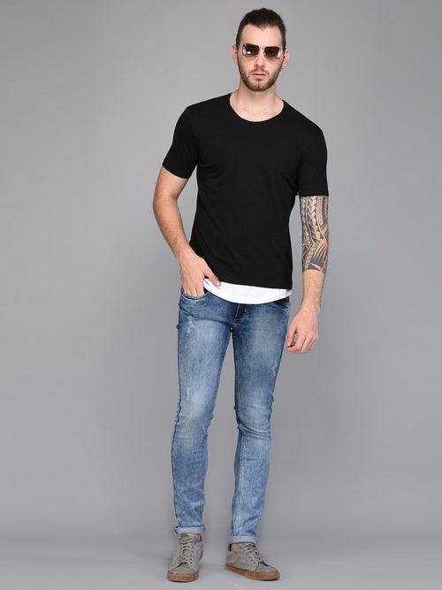 Basic Black T-shirt with Contrast White Lining