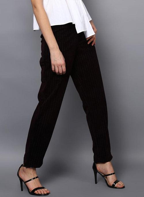 Checkered Velvet Flared Trousers