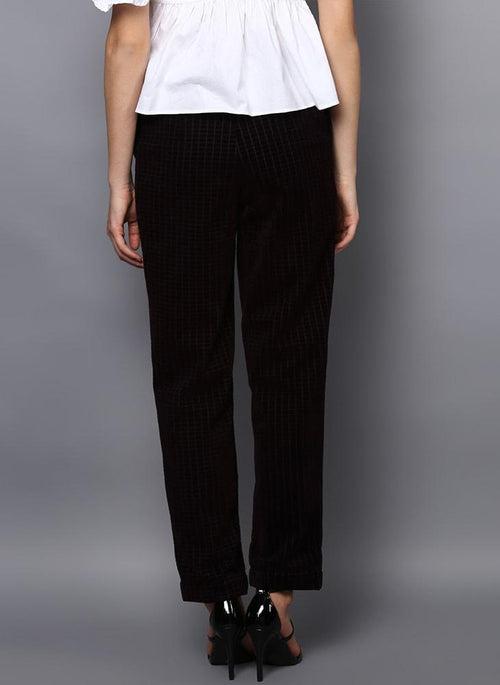 Checkered Velvet Flared Trousers