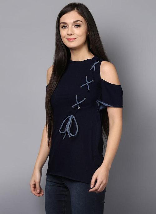 Indigo Wash Tunic with Front Eyelet Detail