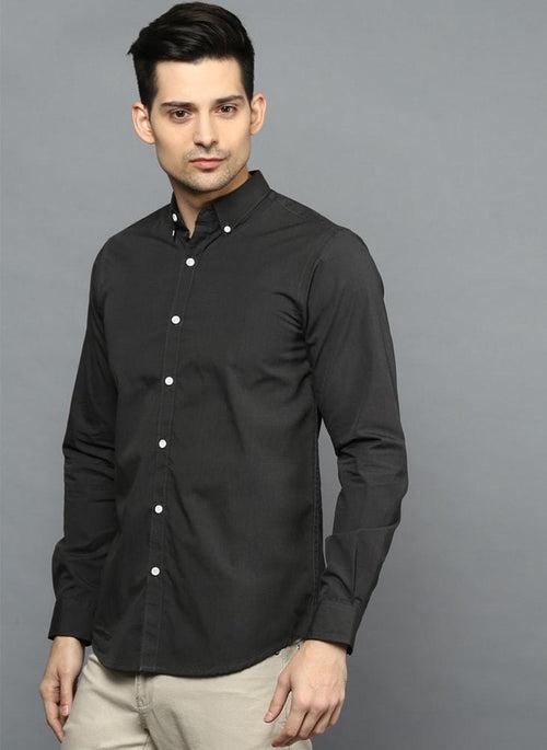 Charcoal Black Button Down Regular Fit Shirt