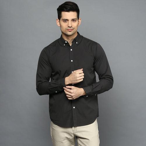 Charcoal Black Button Down Regular Fit Shirt