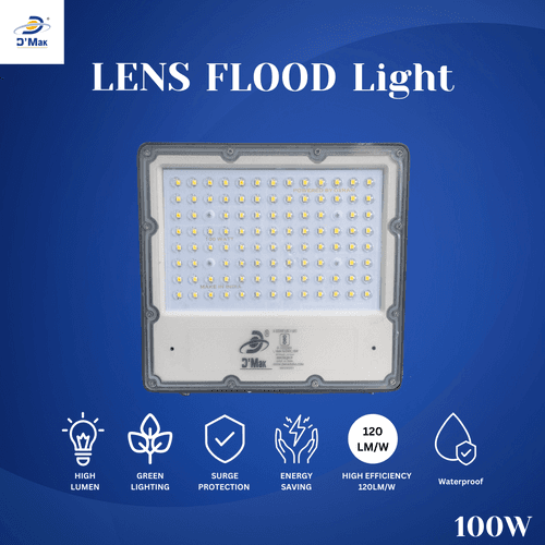 100 Watt LED Flood Light With Lens White Body Waterproof IP65 for Outdoor Purposes