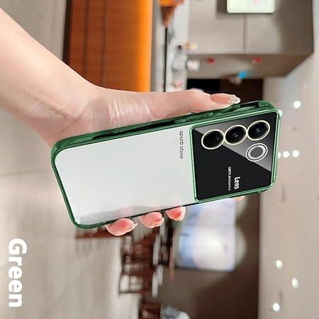 Luxury Plating Green Camera Protection Transparent Case for Vivo V27