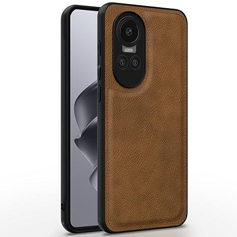 Raised Edges Brown Leather Case for Oppo Reno 10 Pro