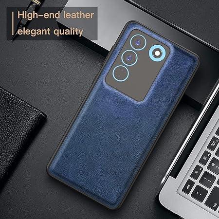 Raised Edges Blue Leather Case for Vivo V27