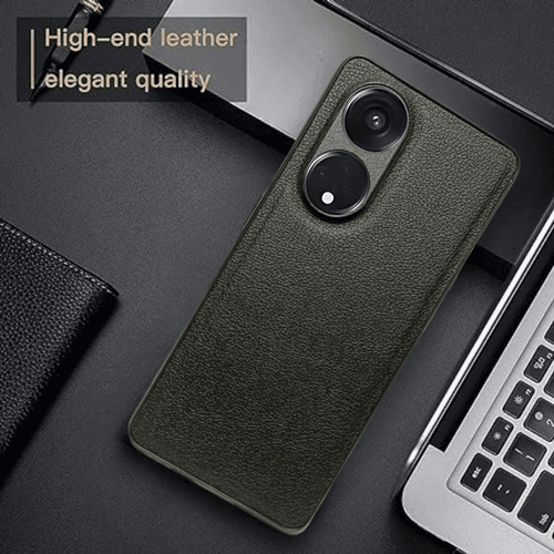 Raised Edges Black Leather Case for Oppo Reno 8t