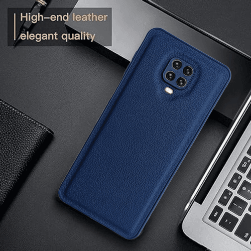 Raised Edges Blue Leather Case for Redmi Note 9 Pro