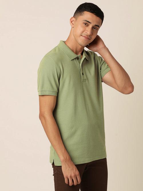 Meraki Green Polo Neck T-Shirt