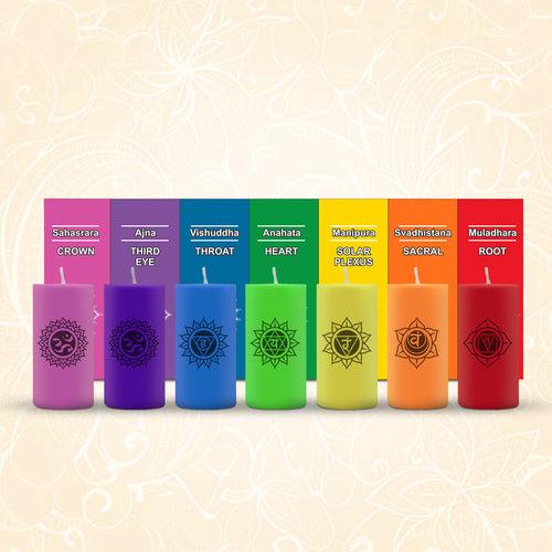 AuraDecor 7 Chakras Pillar Candles with 7 Chakras Gems