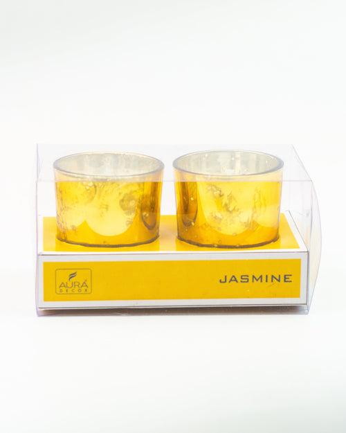 Bulk Buy AuraDecor Golden Mercury Votive Glass Candle Jasmine Fragrance Set of 2 (MOQ 20 Sets)