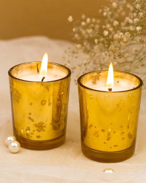 Bulk Buy AuraDecor Golden Mercury Votive Glass Candle Jasmine Fragrance Set of 2 (MOQ 20 Sets)