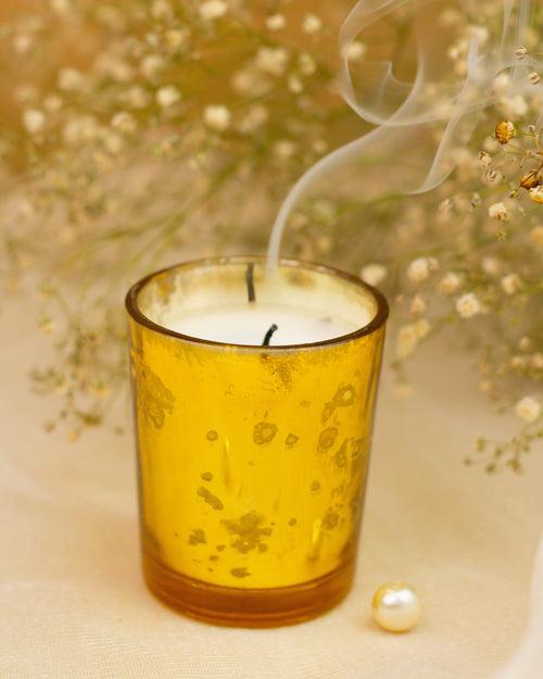Bulk Buy AuraDecor Golden Mercury Votive Glass Candle Jasmine Fragrance Set of 2 (MOQ 20 Sets)