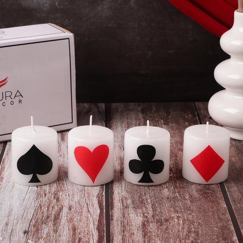 Playing Deck Pillar Candle Set – Hearts, Diamonds, Spades & Clubs