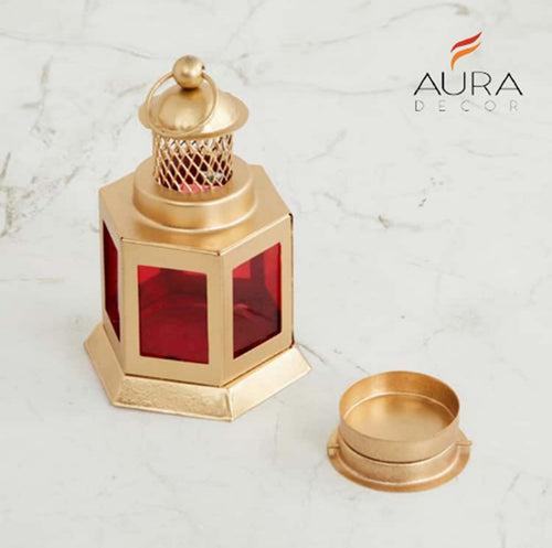 Auradecor Moroccan Lantern, Red Tealight Holder ( Pack of 2)